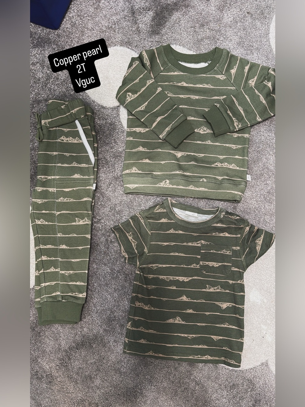 Copper Pearl Olive Green Mountain Stripe Kids Set (2T)